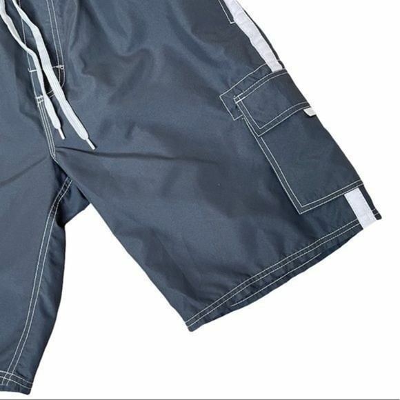 Men Quick Dry Lined Swim Trunks Gray Sz L Stripes Shorts Kanu Surf - Picture 11 of 13